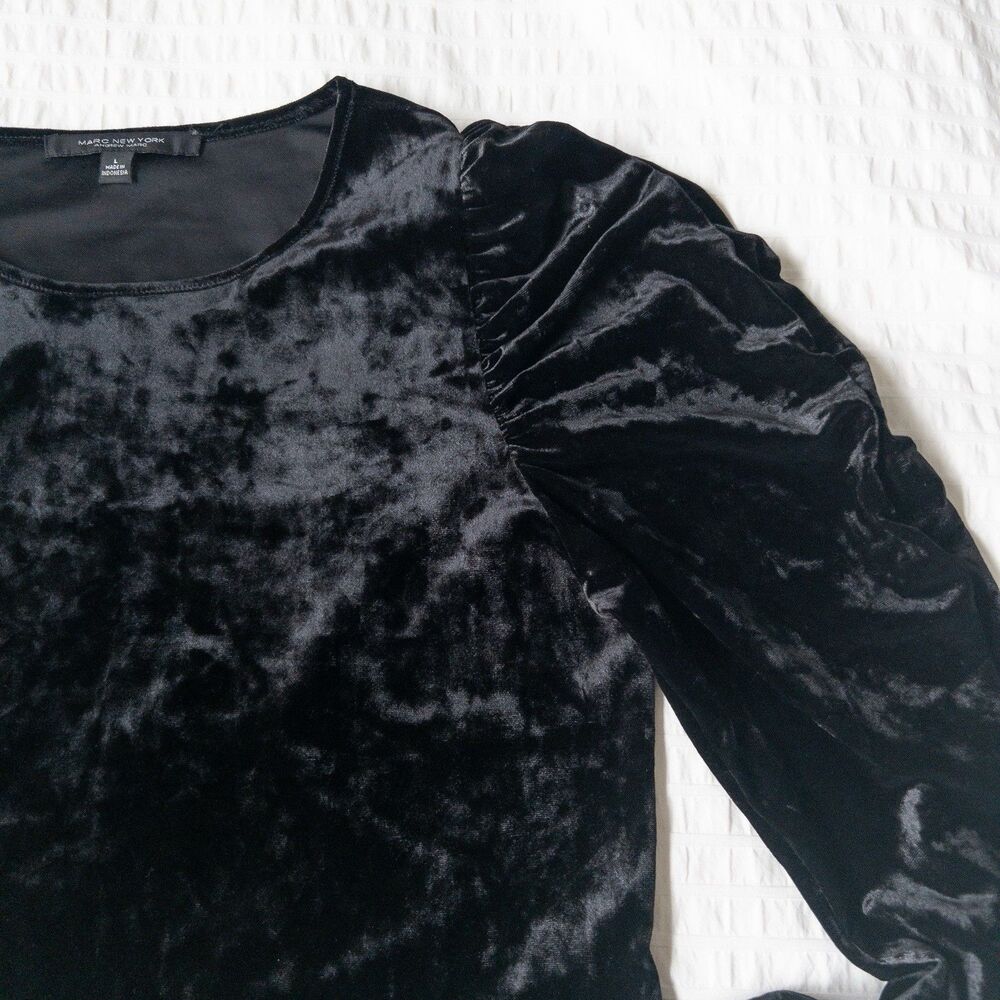 Black Velvet Puff Long Sleeves Top Marc New York Size L - Picture 6 of 10